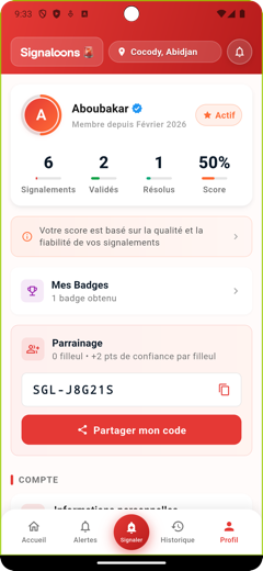 Écran Profil — Score de confiance